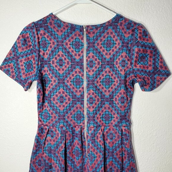 LuLaRoe Amelia Women's Dress Geometric Print A-Line Dress Medium Pleated Pockets - Picture 5 of 7